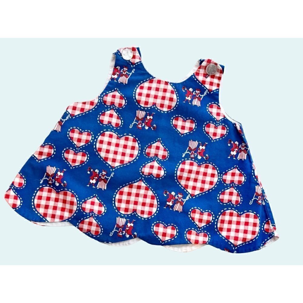 Vintage 1970s Handmade Toddler Patriotic Red White Blue Sleeveless Top Sz 2T